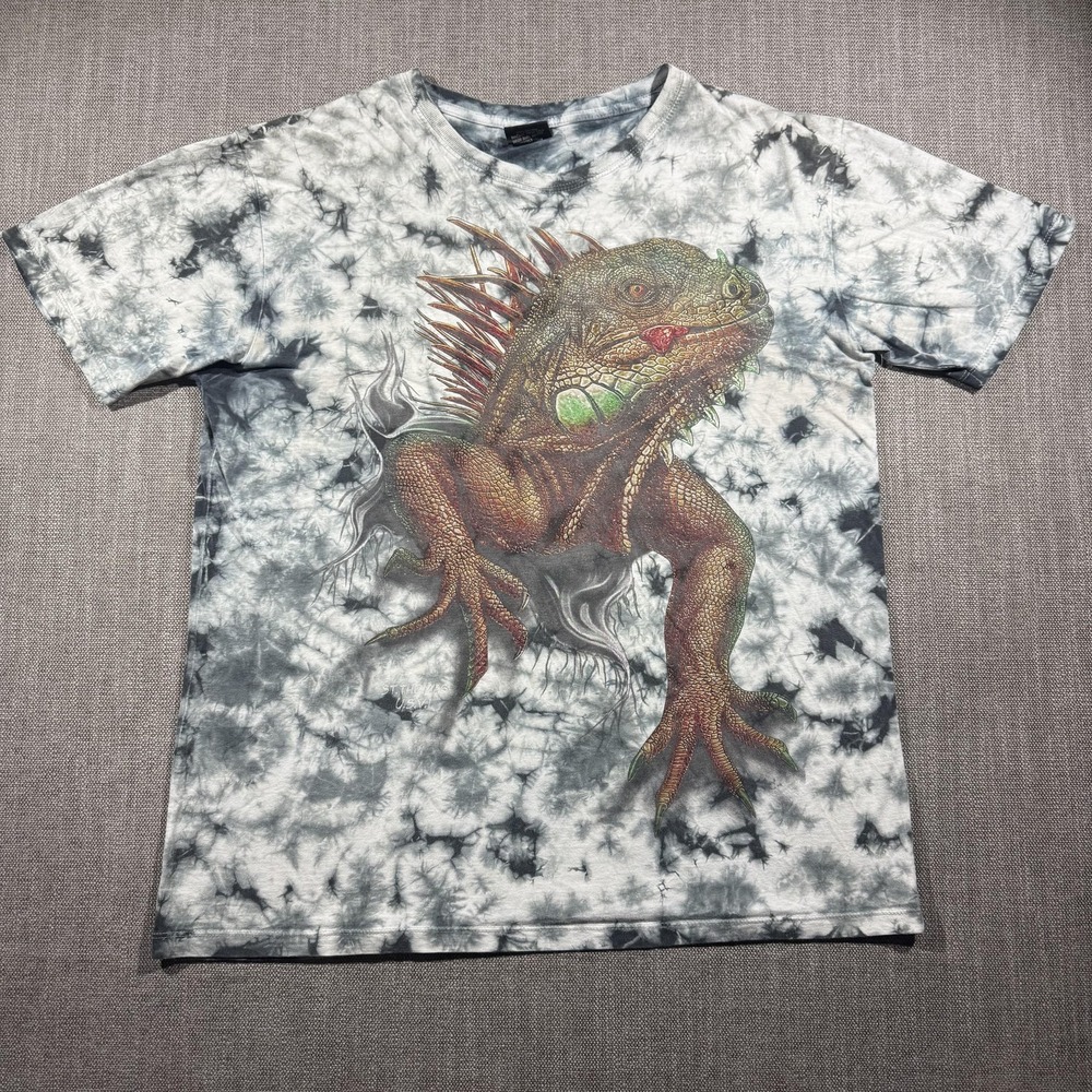 Caballo Iguana Shirt Mens Large Gray Tie Dye Graphic Tee Double Sided Chalo